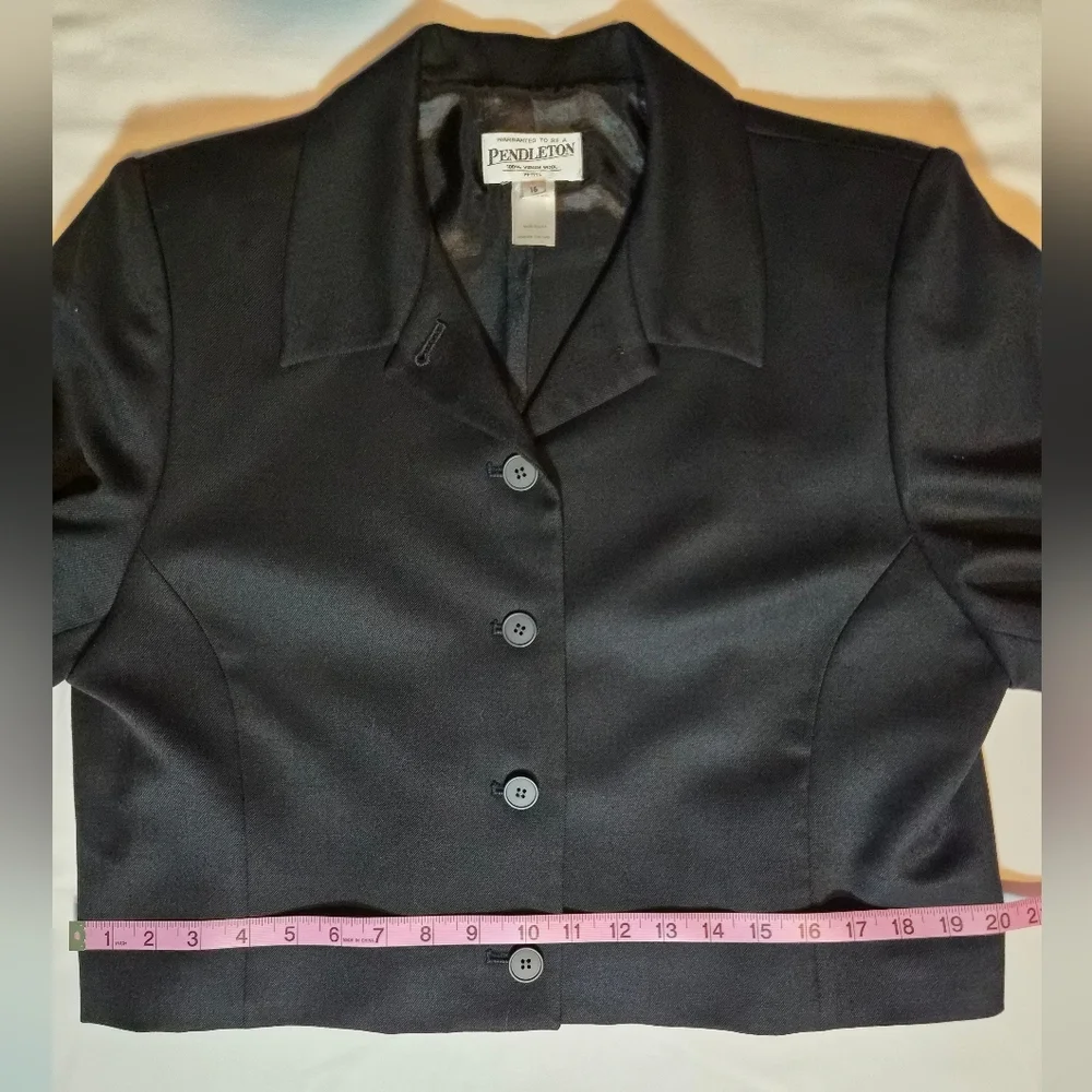 ​VINTAGE Pendleton Black Wool Cropped Jacket Blazer 16 Petite Made in USA - Picture 5 of 8